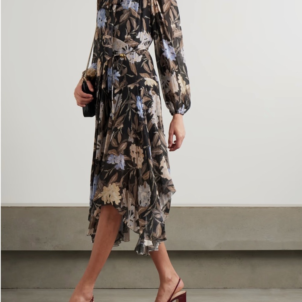 Zimmermann Eden Handkerchief Dress Asymmetrical Floral -Black, Blue, Cream